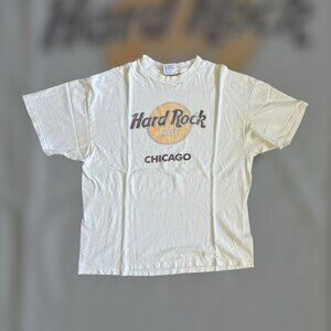 vintage 1990's Large Hard Rock Cafe Chicago White Single Stitch T Shirt retro